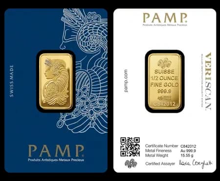 1/2oz Pamp Suisse Gold Bar, 15.55 g 24K